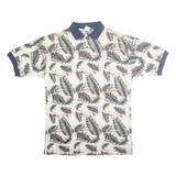 ANCHOR BLUE Mens Cream Navy Leaf Print Short Sleeve Polo Shirt M Cotton
