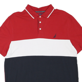 NAUTICA Mens Red & White & Navy Cotton Blend Polo Shirt Short Sleeve L Classic