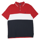 NAUTICA Mens Red & White & Navy Cotton Blend Polo Shirt Short Sleeve L Classic