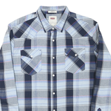 LEVI'S Mens Blue & Grey Plaid Shirt L Cotton Blend Casual Long Sleeve Button