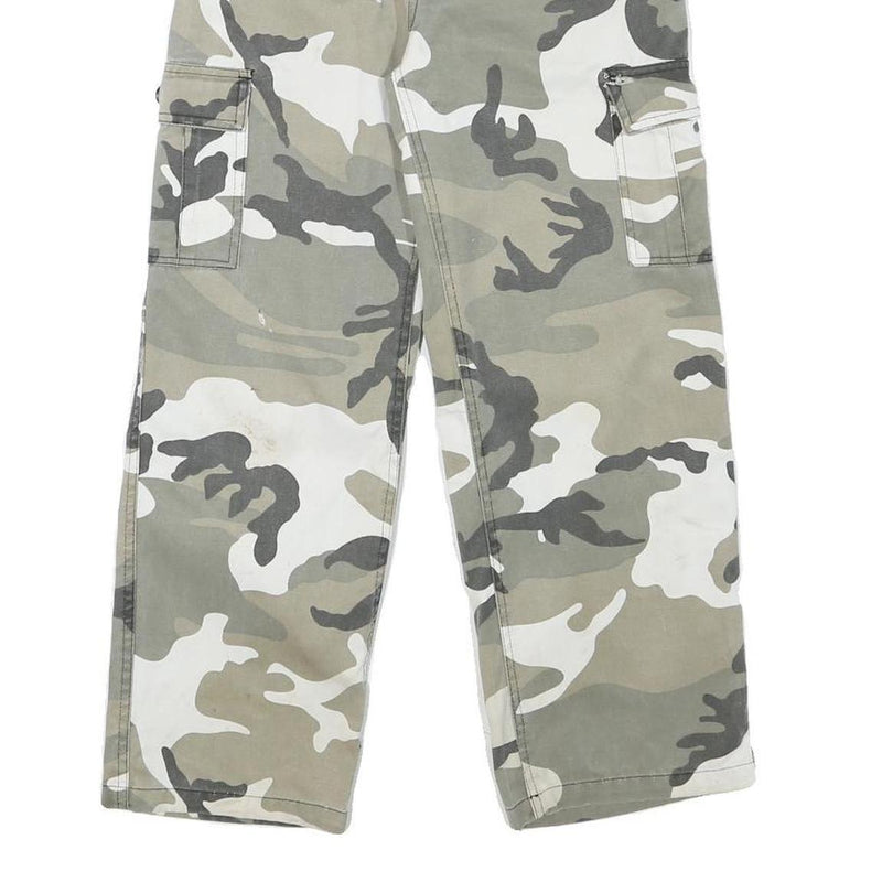 Womens Relaxed Fit Cotton Blend Grey & White Camouflage Cargo Trousers W24 L25