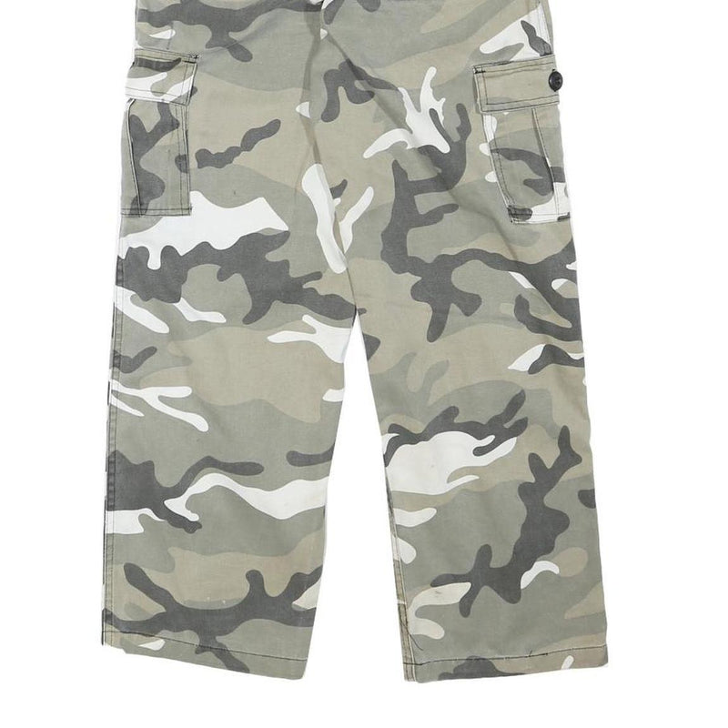 Womens Relaxed Fit Cotton Blend Grey & White Camouflage Cargo Trousers W24 L25