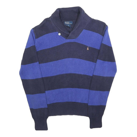 POLO RALPH LAUREN Boys Navy & Blue Striped Pattern Shawl Collar Chunky Knit