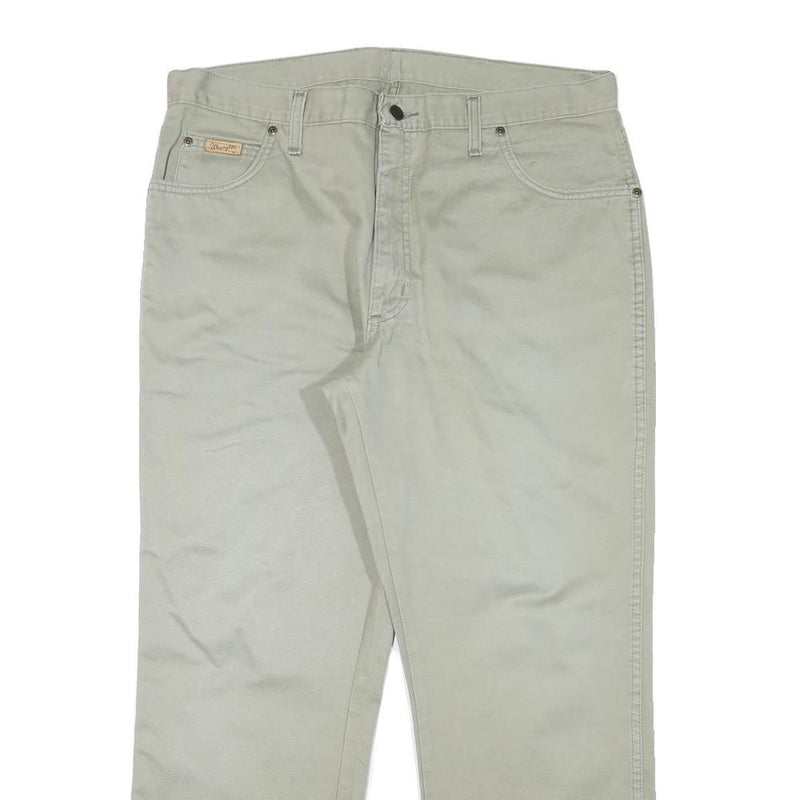 WRANGLER Mens Regular Beige Cotton Blend Zip Trousers W35 L27 Classic Straight