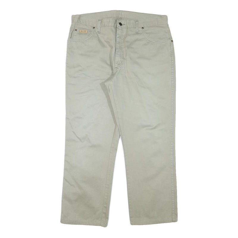 WRANGLER Mens Regular Beige Cotton Blend Zip Trousers W35 L27 Classic Straight