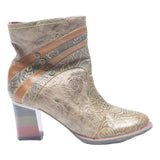Womens Leather Ankle Boots Beige Brown Floral Pattern UK 6 Stylish Comfort
