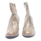 Womens Leather Ankle Boots Beige Brown Floral Pattern UK 6 Stylish Comfort