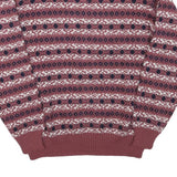 Mens Burgundy Red Patterned Jumper Crew Neck Tight Knit M Winter Casual Knitwear