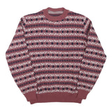 Mens Burgundy Red Patterned Jumper Crew Neck Tight Knit M Winter Casual Knitwear