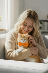 Anypet Stylish Sunset Orange Bow Cat Collar – Small Size with Safety Buckle, Bell & Durable Strap