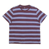 GAP Mens Maroon & Blue Striped T-Shirt XL Short Sleeve Crew Neck Casual Cotton