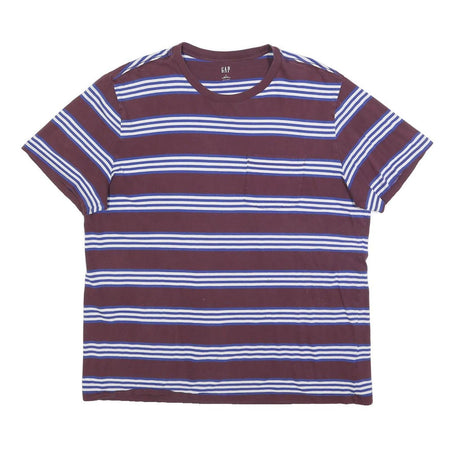 GAP Mens Maroon & Blue Striped T-Shirt XL Short Sleeve Crew Neck Casual Cotton