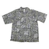 GO BAREFOOT Mens Green & White Cotton Blend Shirt XL Abstract Print Casual