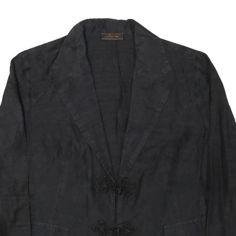 LUXURY Womens Black Rayon Tailored Jacket S Button Closure Plain Elegant