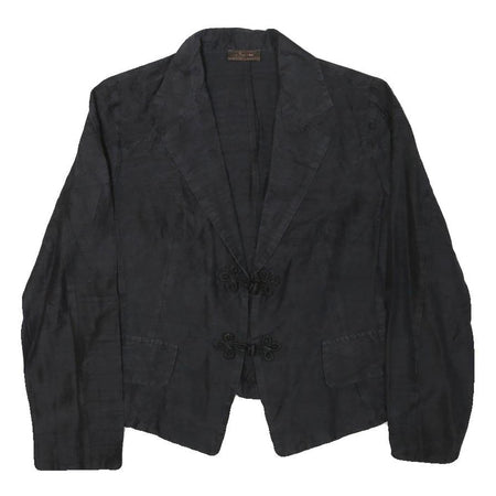 LUXURY Womens Black Rayon Tailored Jacket S Button Closure Plain Elegant