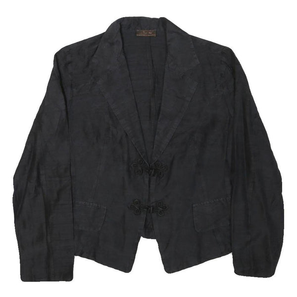 LUXURY Womens Black Rayon Tailored Jacket S Button Closure Plain Elegant