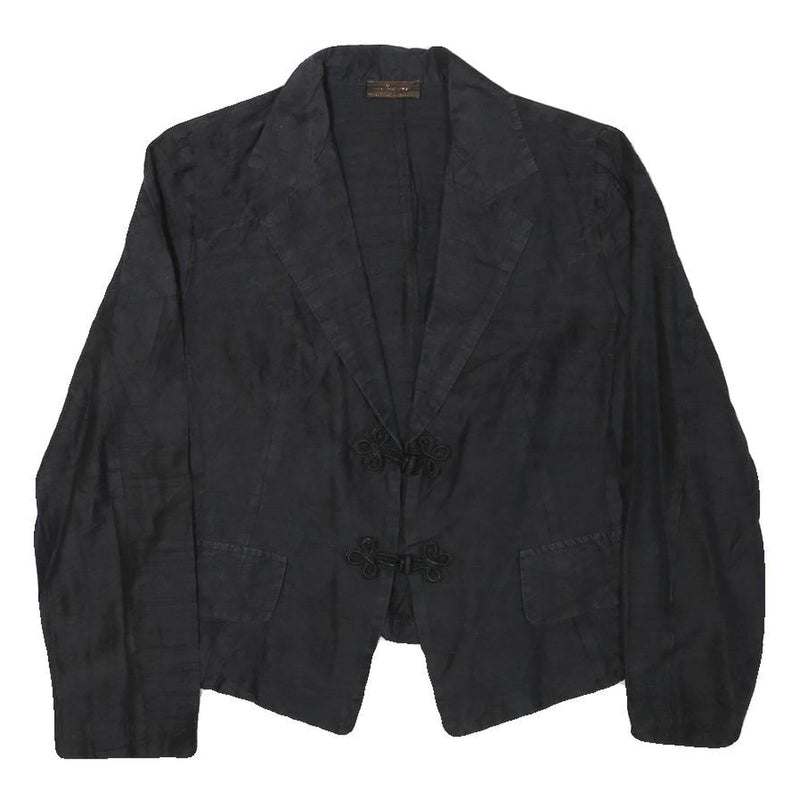 LUXURY Womens Black Rayon Tailored Jacket S Button Closure Plain Elegant