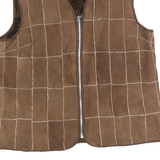 Mens Brown Leather Zip Vest Patchwork Design L Leather Jacket Sleeveless