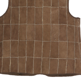 Mens Brown Leather Zip Vest Patchwork Design L Leather Jacket Sleeveless