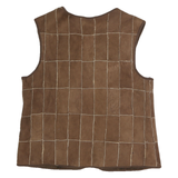 Mens Brown Leather Zip Vest Patchwork Design L Leather Jacket Sleeveless