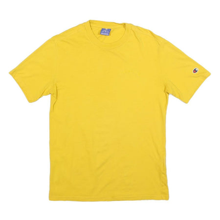 CHAMPION Mens Yellow Cotton Blend Graphic T-Shirt S Short Sleeve Crew Neck Logo