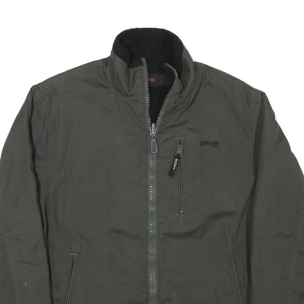 SCHOTT Mens Green Bomber Jacket L Polyester Blend Plain Zip Closure Casual