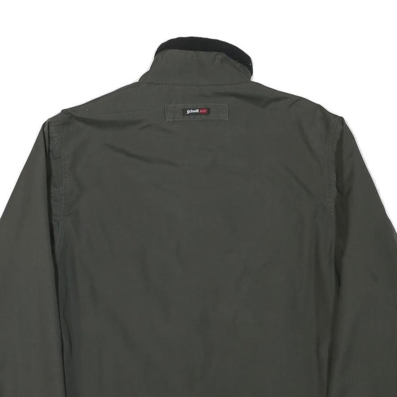 SCHOTT Mens Green Bomber Jacket L Polyester Blend Plain Zip Closure Casual