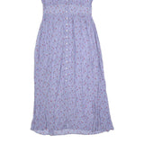 Womens Blue Floral Day Dress Polyester Short Sleeve Midi Size S Lightweight