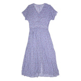 Womens Blue Floral Day Dress Polyester Short Sleeve Midi Size S Lightweight