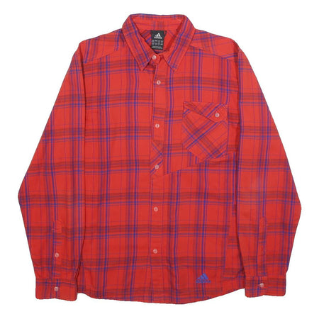 ADIDAS Mens Red & Purple Plaid Shirt M Cotton Blend Casual Long Sleeve Button