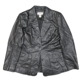 NEWPORT NEWS Womens Black Leather Button Jacket UK 12 Tailored Plain Stylish
