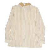Womens Beige & Cream Striped Top Long Sleeve Button Neck Shirt M Vintage Style