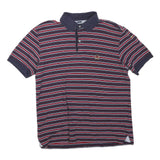 TOMMY HILFIGER Mens Navy & Red Striped Polo Shirt M Cotton Blend Short Sleeve