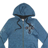 HARLEY DAVIDSON Womens Blue Zip Up Hoodie Jacket M Polyester Cross Graphic