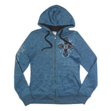 HARLEY DAVIDSON Womens Blue Zip Up Hoodie Jacket M Polyester Cross Graphic