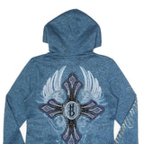 HARLEY DAVIDSON Womens Blue Zip Up Hoodie Jacket M Polyester Cross Graphic
