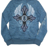 HARLEY DAVIDSON Womens Blue Zip Up Hoodie Jacket M Polyester Cross Graphic