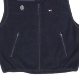 TOMMY HILFIGER Mens Navy Green Logo Zip Jacket L Polyester Fleece Casual