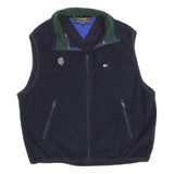 TOMMY HILFIGER Mens Navy Green Logo Zip Jacket L Polyester Fleece Casual