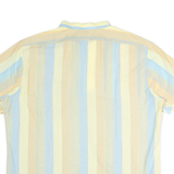 LUX Mens Yellow Blue Beige Cotton Striped Shirt L Casual Summer Polo