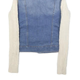 GUESS Womens Blue & Cream Denim Jacket S Cotton Cable Knit Sleeves Button