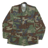 Mens Green Brown Camouflage Cotton Blend Button Jacket S Military Style Pocketed