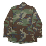 Mens Green Brown Camouflage Cotton Blend Button Jacket S Military Style Pocketed