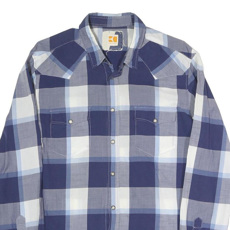 BOSS ORANGE Mens Blue & White Check Shirt L Cotton Blend Casual Long Sleeve Snap