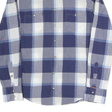 BOSS ORANGE Mens Blue & White Check Shirt L Cotton Blend Casual Long Sleeve Snap