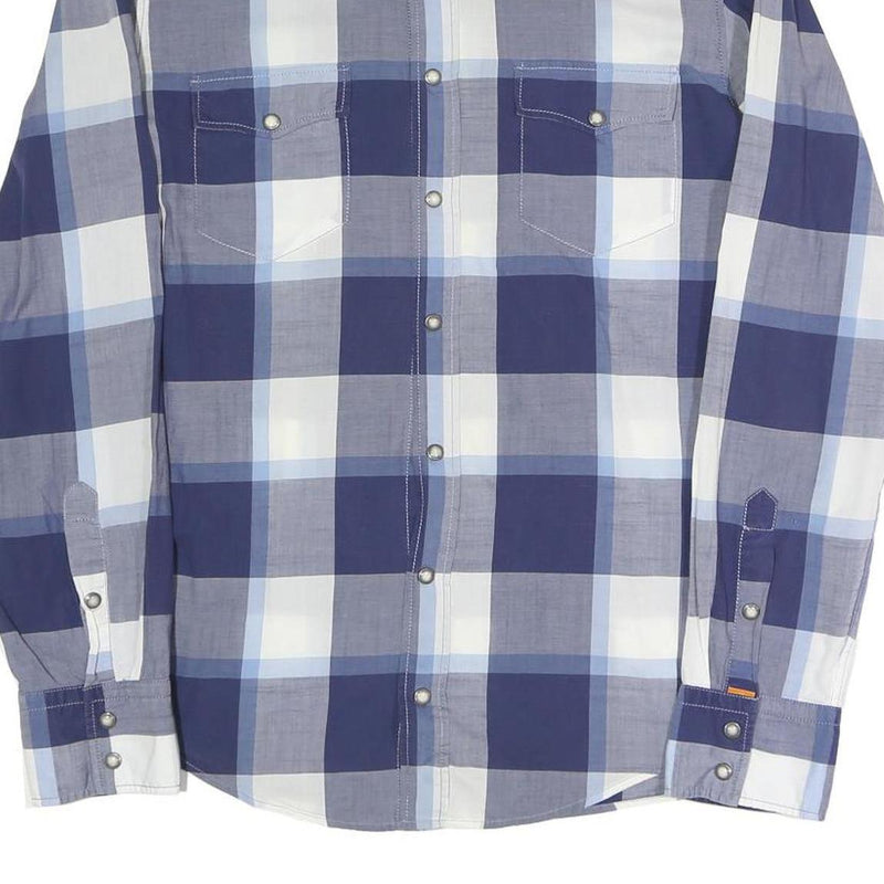 BOSS ORANGE Mens Blue & White Check Shirt L Cotton Blend Casual Long Sleeve Snap