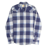 BOSS ORANGE Mens Blue & White Check Shirt L Cotton Blend Casual Long Sleeve Snap
