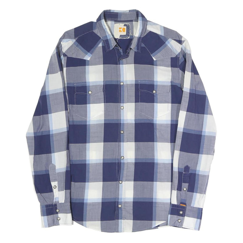 BOSS ORANGE Mens Blue & White Check Shirt L Cotton Blend Casual Long Sleeve Snap