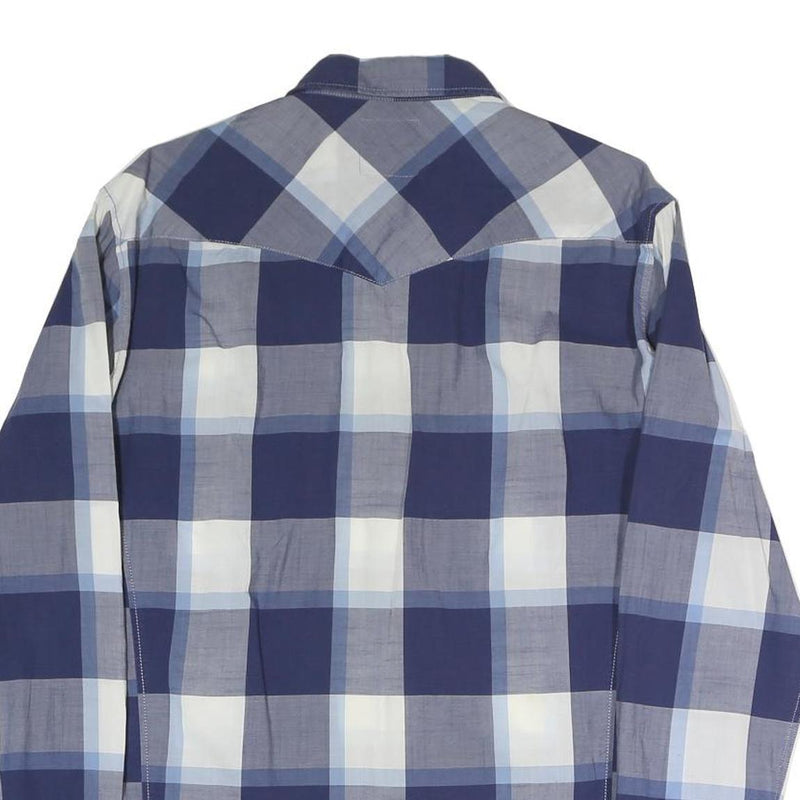 BOSS ORANGE Mens Blue & White Check Shirt L Cotton Blend Casual Long Sleeve Snap