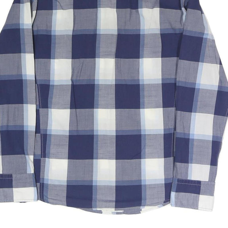 BOSS ORANGE Mens Blue & White Check Shirt L Cotton Blend Casual Long Sleeve Snap